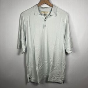 Vintage 90s Tommy Bahama Men Large Light Blue Silk Knit Polo Shirt Palm Tree Tag